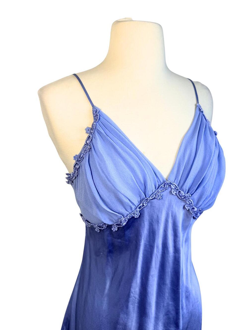 Vintage 1991 Victoria's Secret Gold Label 100% Silk Robe & Slip Set Blue - Picture 4 of 6